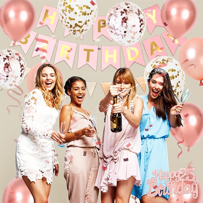 25th Happy Birthday Party Decorations Rose Gold Birthday Decorations