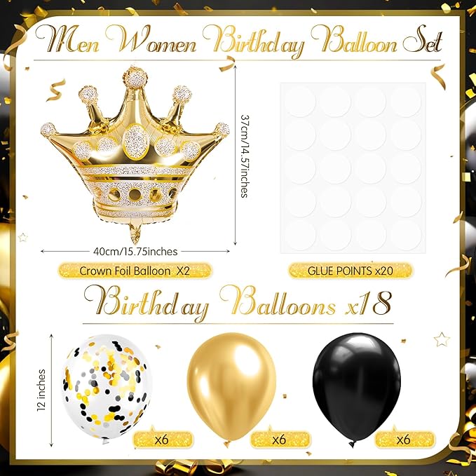 2 Set Black and Gold Balloon Stand Kits Gold Crown Balloons Sticks