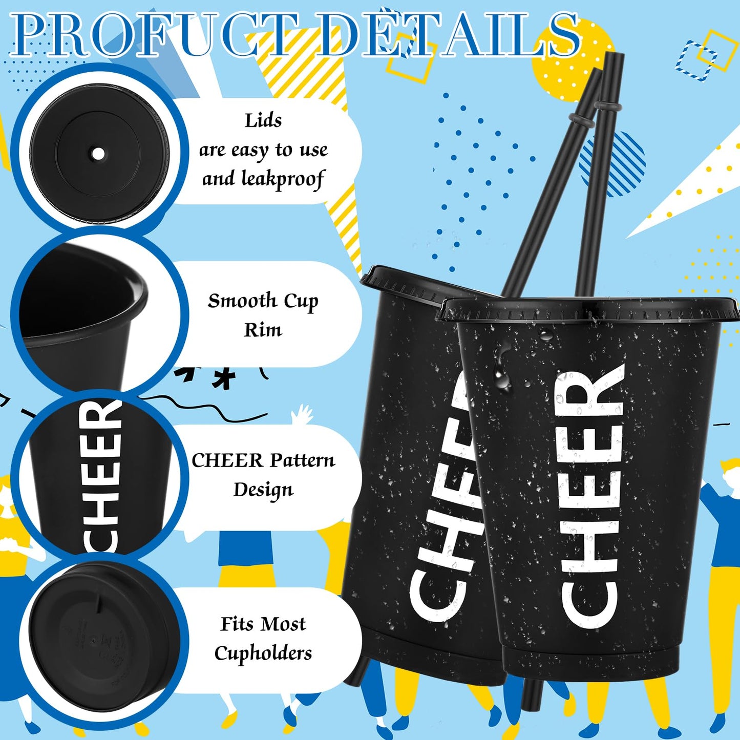 Domensi 20 Pcs Cheer Cup Gift Bulk for Team 16 oz Plastic Ballet Dance