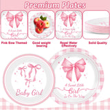 96Pcs Pink Bow Baby Shower Party Supplies Girl Bow Paper Plates