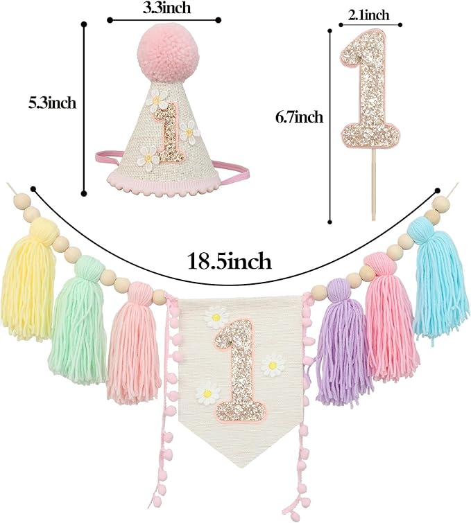 Baby First Birthday Party Decorations Macaron High Chair Banner