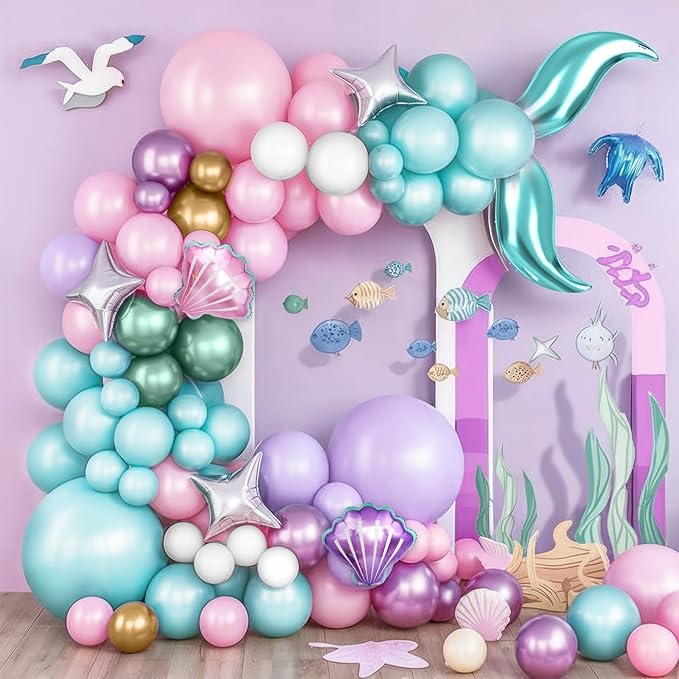 Mermaid Balloon Garland Arch Kit Pastel Pink Purple Teal Blue
