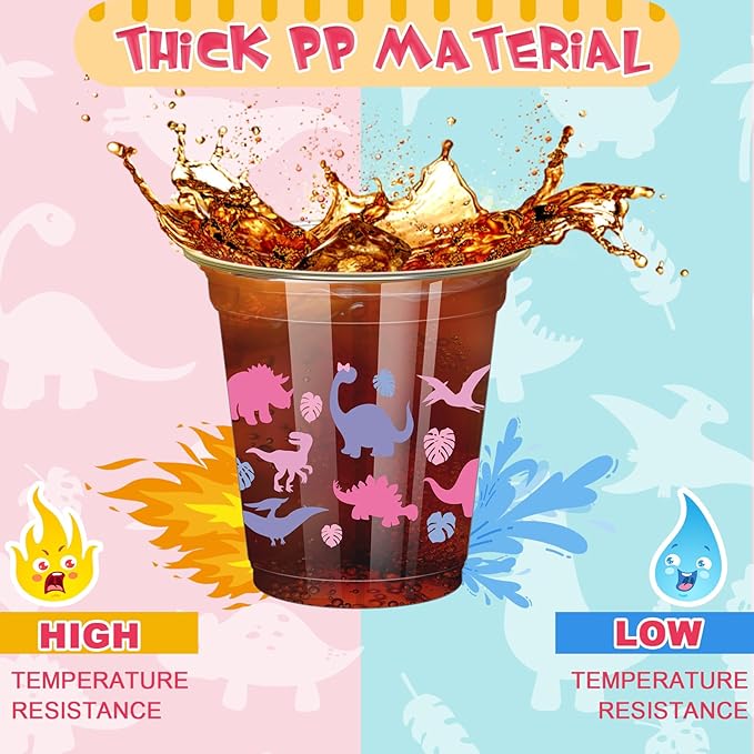 50 Pcs Girl Dinosaur Birthday Party Decorations Cups 12 oz Dinosaur