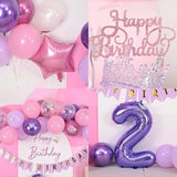 2nd Birthday Decoration for Girls,Pink Purple 2nd Balloon Number 2
