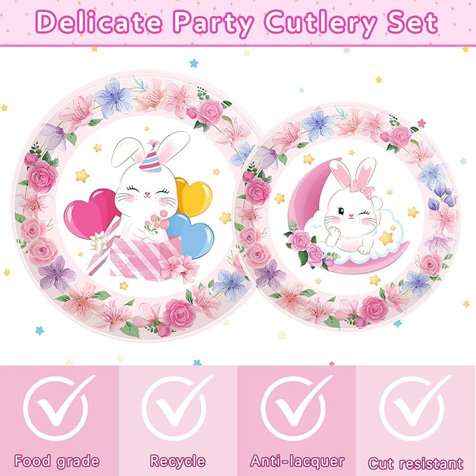 153 Pcs Easter Bunny Birthday Party Decorations Kit with Bunny
