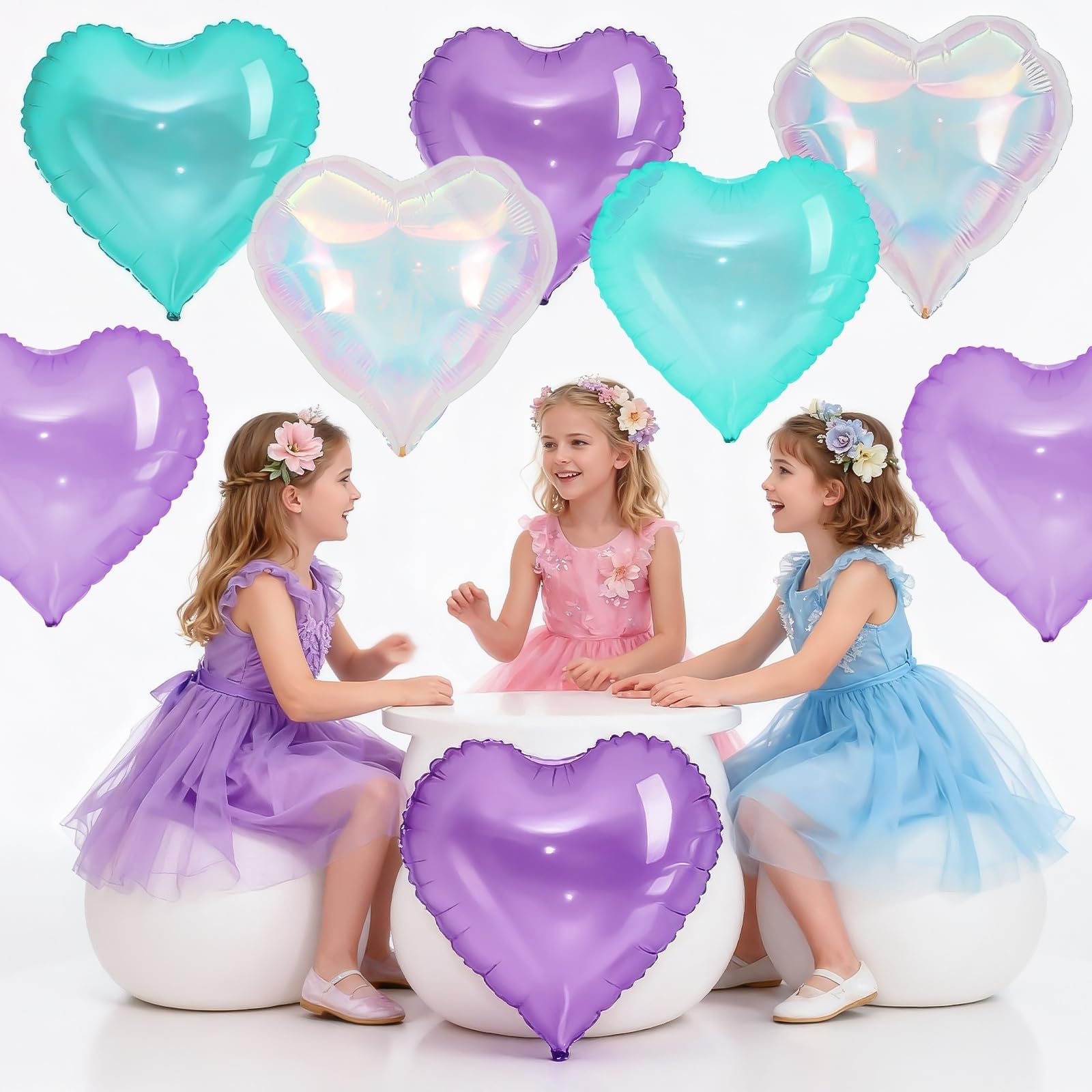 Iridescent Heart Balloons, 18Inch Transparent Heart Foil Balloons