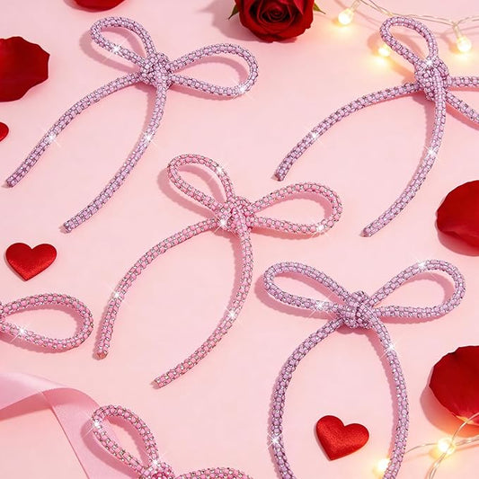 6 Pcs 4.3" x 6" 2026 Valentine's Day Bows for Decor, Mix Pink Sparkly