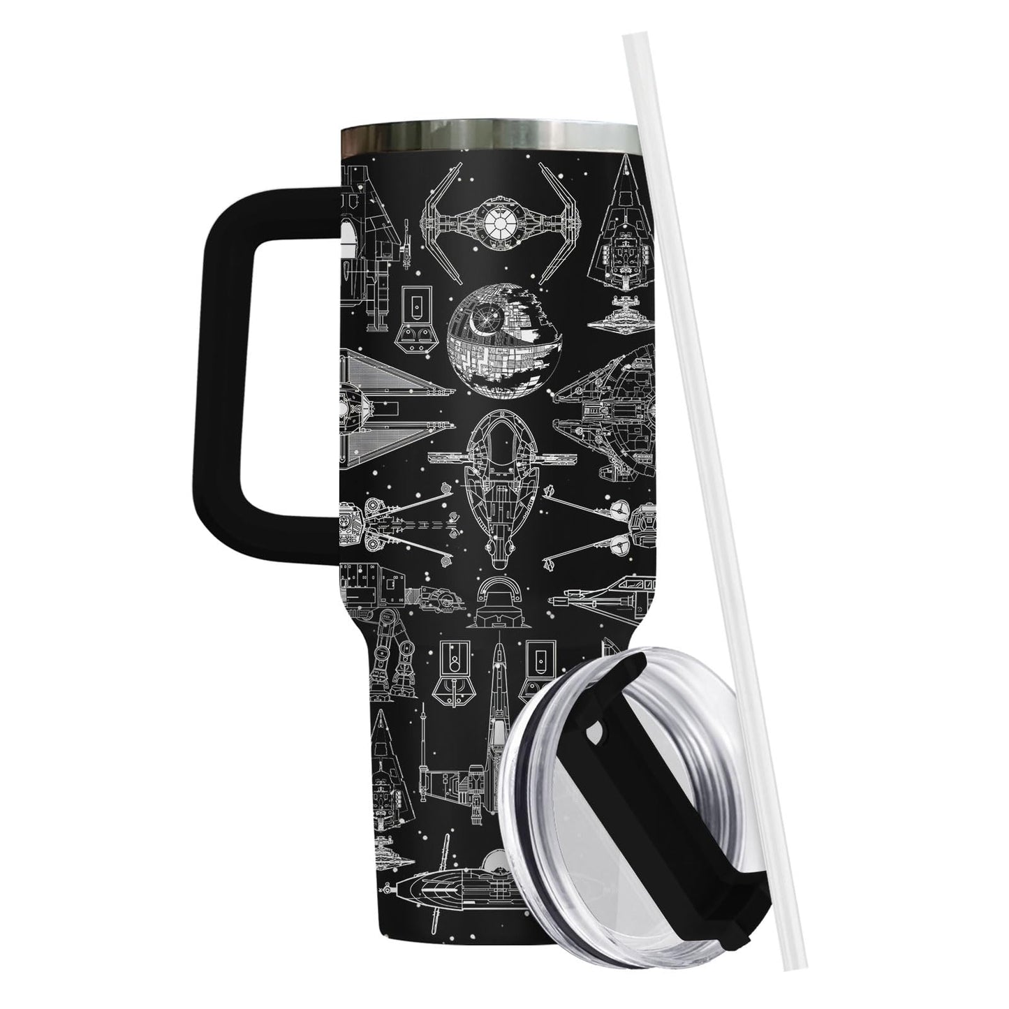 34HD Galaxy Spaceship Tumbler 40oz with Handle and Straw - Sci-Fi Star
