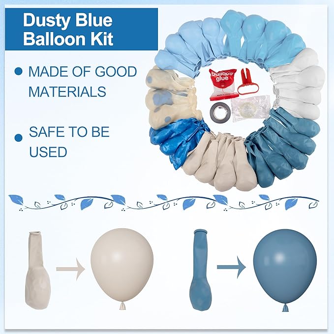 Amandir 173Pcs Dusty Blue Balloon Arch Garland Kit, Baby Light Dusty