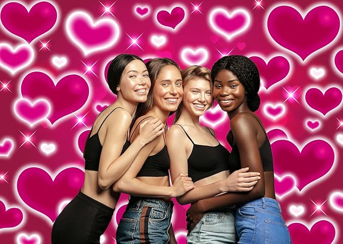 Hot Pink Heart Photo Backdrop 10x8FT Galentines Day Decorations