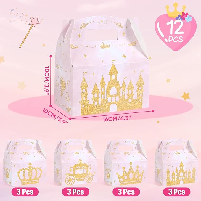 WERNNSAI 12 Pack Princess Candy Boxes - Pink Princess Birthday Party