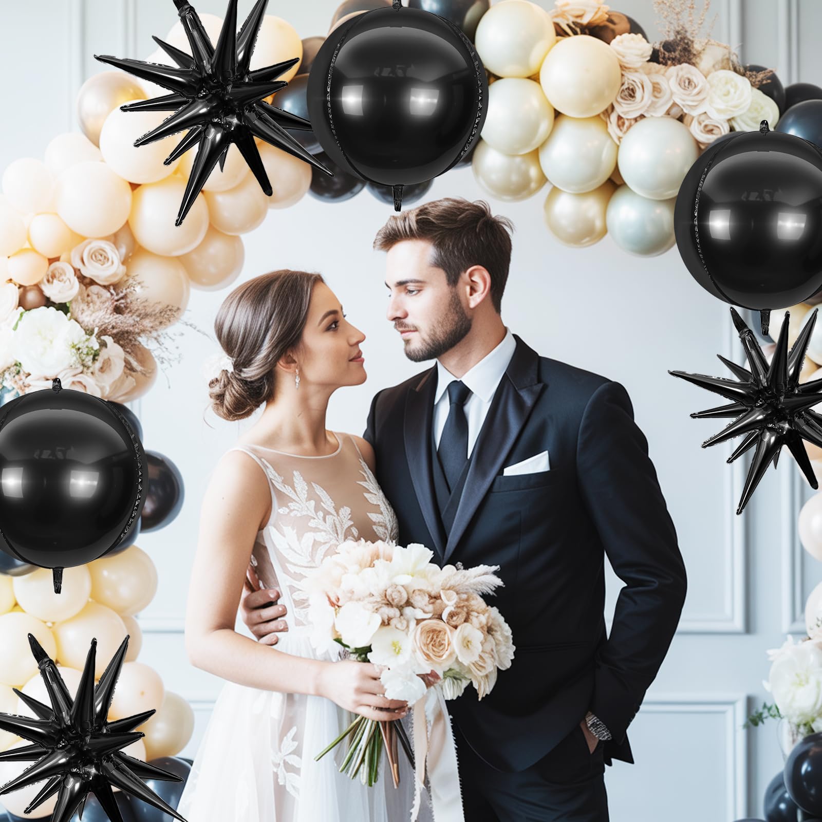 6Pcs Black Foil Balloons,22Inch Black 4D Round Ball Balloon and