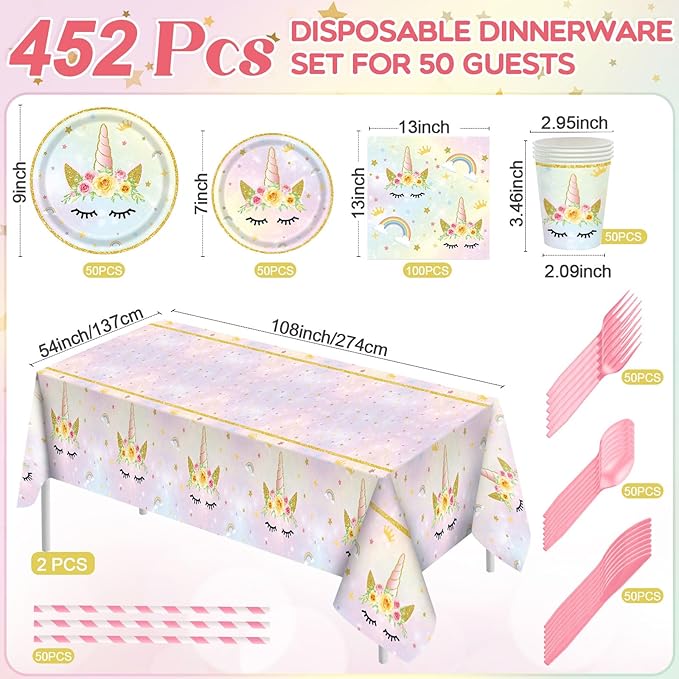 452 Pcs Unicorn Themed Birthday Party Decorations Include Unicorn