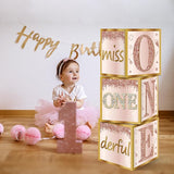 3Pcs 1st Birthday Boxes Decorations for Girls Pink Rose Gold Miss