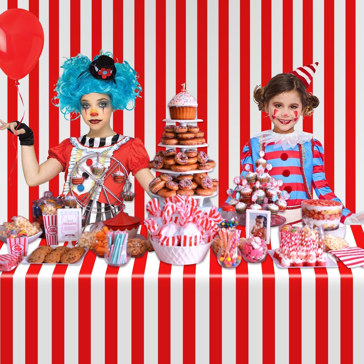 PIXHOTUL Carnival Tablecloth Roll 100 Ft Red and White Striped
