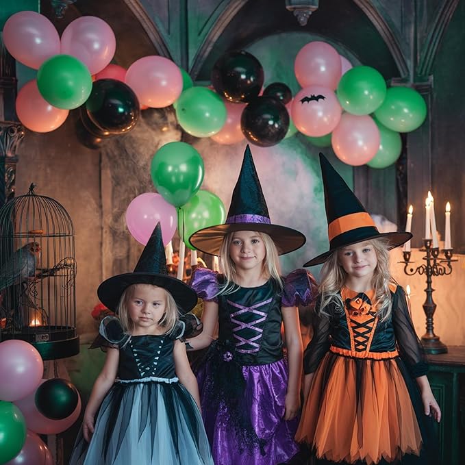 Black and Pink Green Balloons, 60PCS Witch Theme Party Balloon, 12