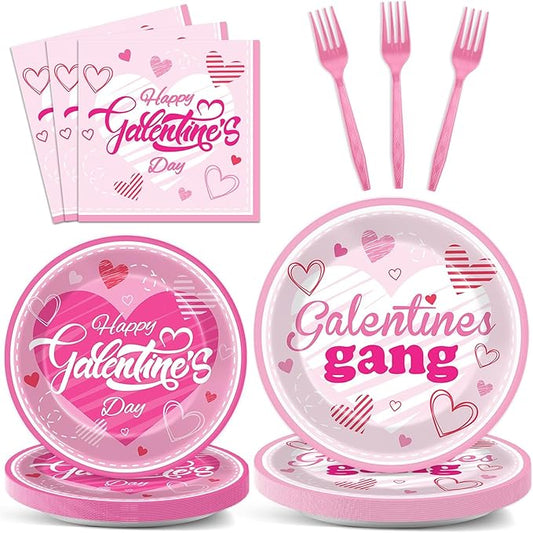 96 Pcs Galentine's Day Party Plates Napkins Tableware Set Galentines