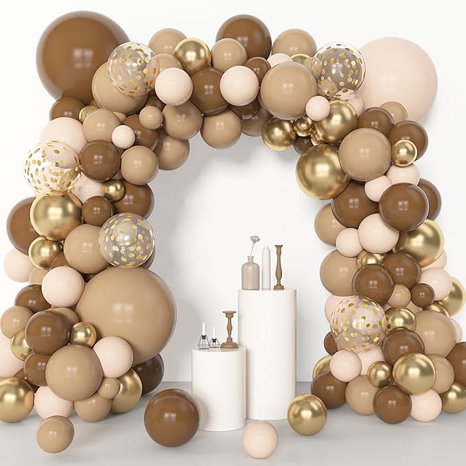 Amandir 153pcs Brown Balloon Garland Arch Kit, Different Sizes 18 12