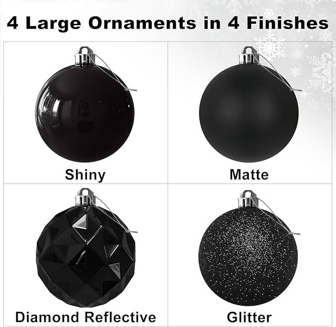 Black Set of XL (4.0") 4PCS Christmas Balls - Christmas Tree