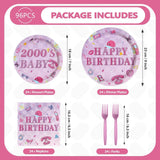 96Pcs 2000s Birthday Party Decorations Y2k Hot Pink Bday Plates and