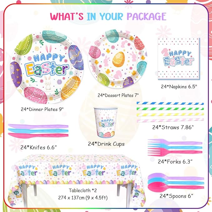 194 Pcs Easter Party Supplies Decorations Happy Easter Party Plates