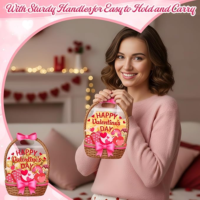 25 Pcs Valentine's Day Gift Bags Heart Basket Treat Bags with