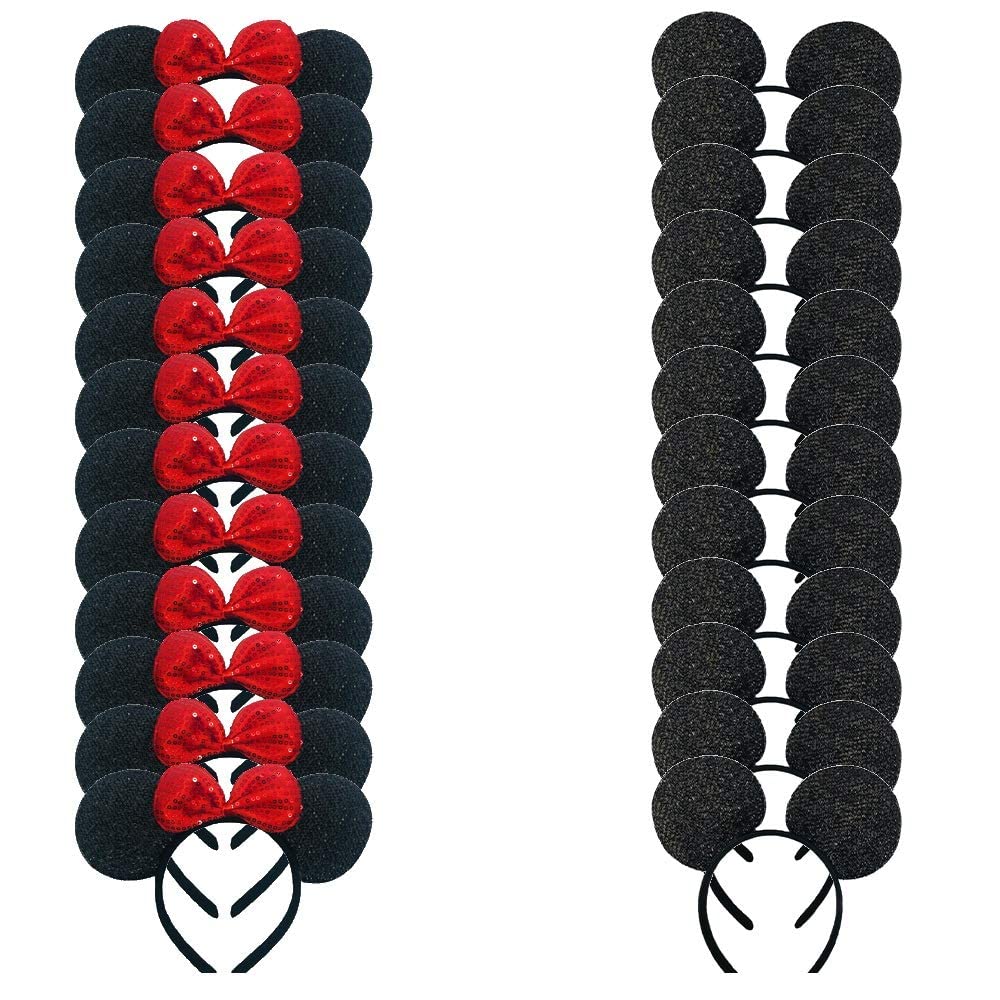 winvin Set of 24 Mouse Costume Deluxe Fabric Ears Headband Red Bow