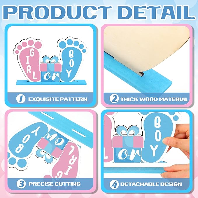 6 Pcs Baby Gender Reveal Centerpieces Table Wooden Decorations Blue