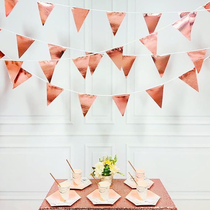 Rose Gold Party Decorations Metallic Fabric Triangle Pennant Banner