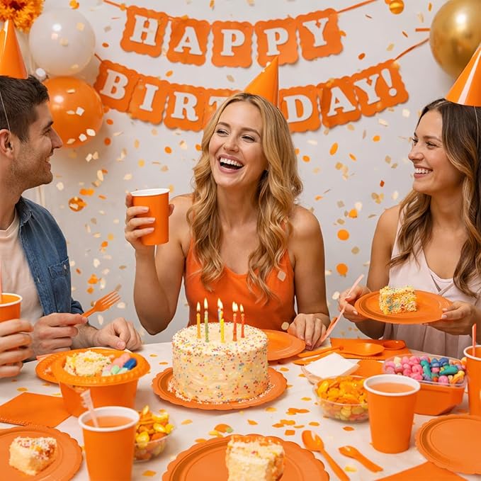 Vyntra 350 Pcs Orange Disposable Paper Plates and Napkins Set for 50,