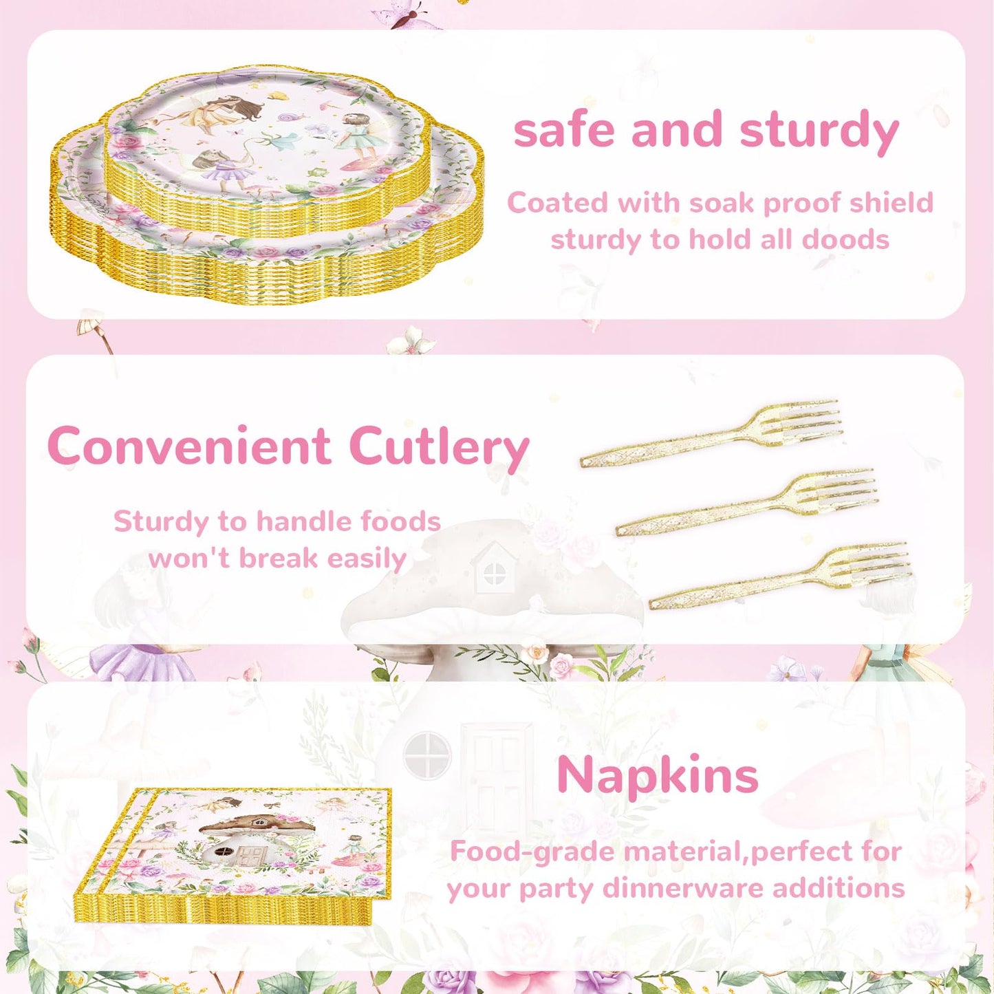 81Pcs Fairy Party Decorations for Girls 1st 2nd Birthday Garden Flower