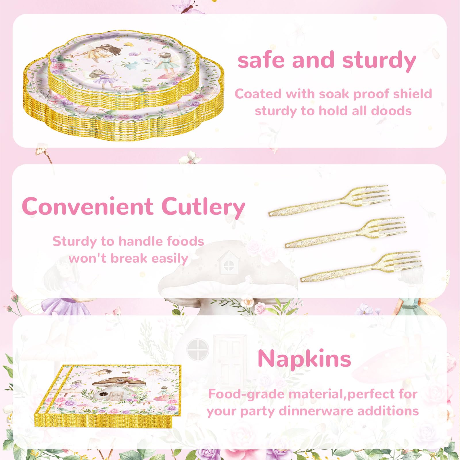 81Pcs Fairy Party Decorations for Girls 1st 2nd Birthday Garden Flower
