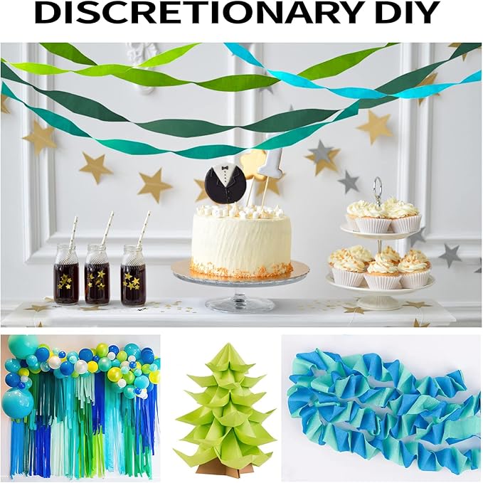 Crepe Paper Streamers 6 Rolls 492ft，Green and Blue Party Decorations