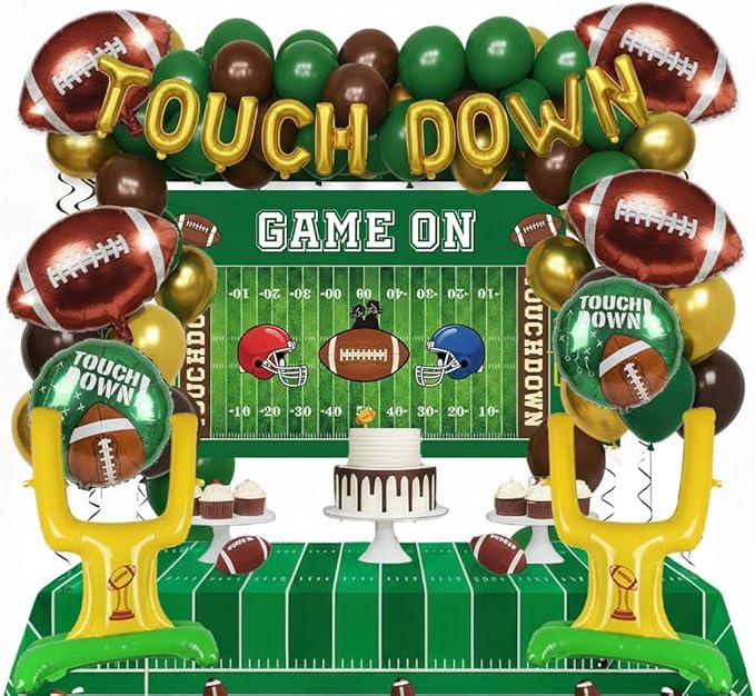 Football Party Decorations Kit with Green Brown Gold small Balloon