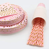 142 Piece Pink and Gold Party Supply Set, Polka Dot Tableware With