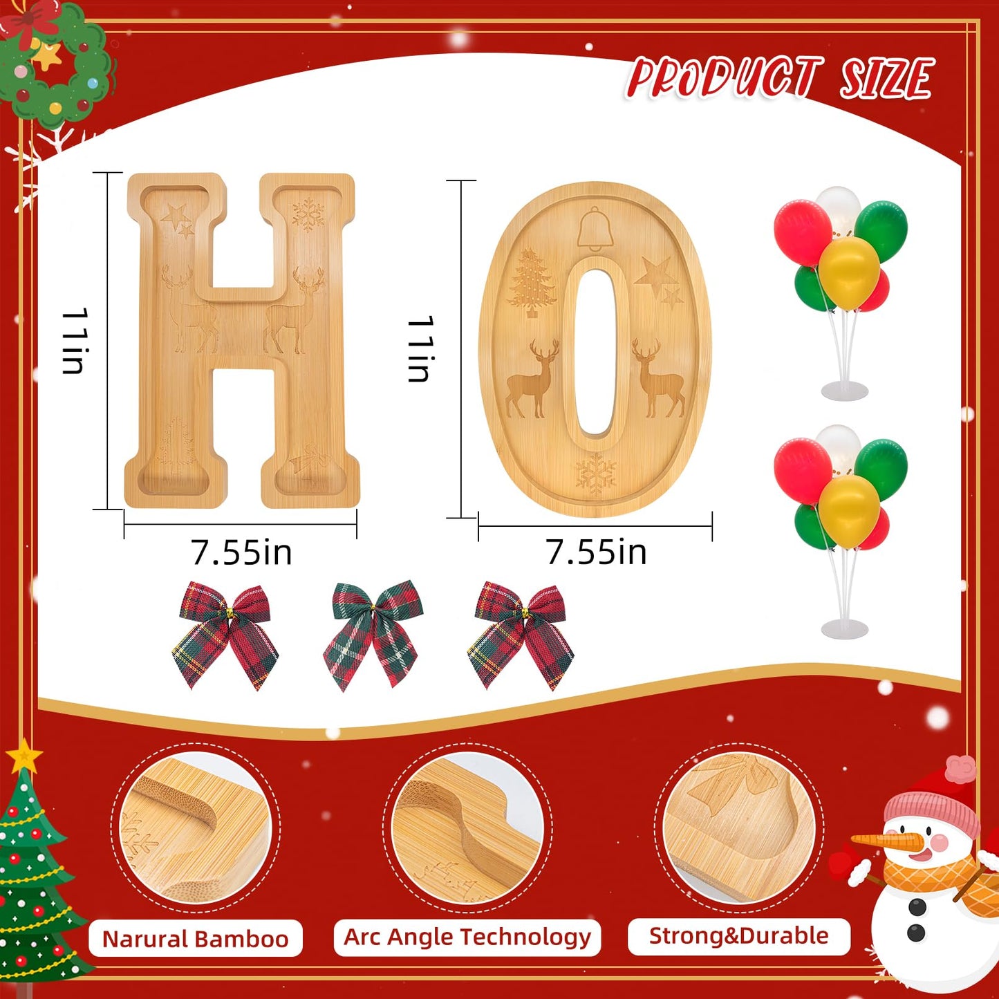 Nsoyos 6PCS Bamboo Christmas Decorations Letters Charcuterie Board