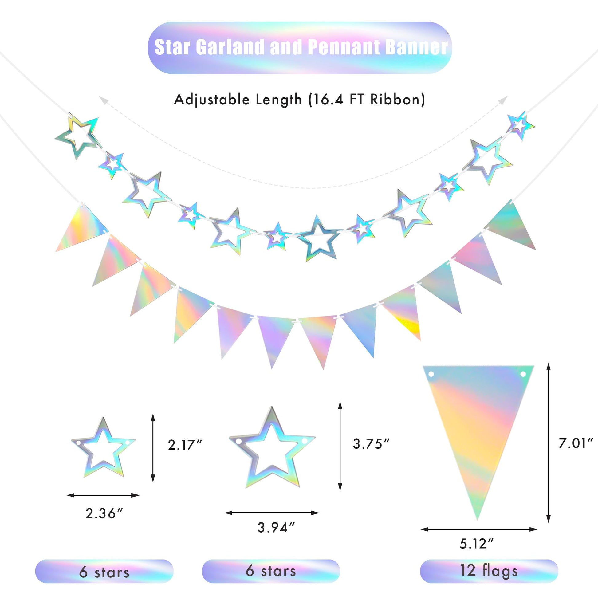 CANREVEL 3 PCS Iridescent Happy Birthday Banners, Hanging Star Garland