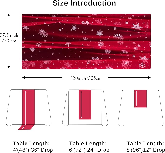 Snowkingdom Red Christmas Table Runner, Red and White Snowflakes