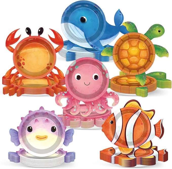 48Pcs Ocean Animal Shaped Paper Plates Under the Sea Party Supplies