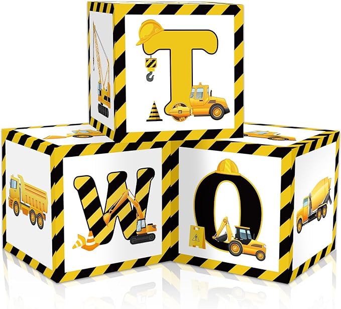 3PCS Construction 2nd Birthday Party Decorations Balloon Box Truck