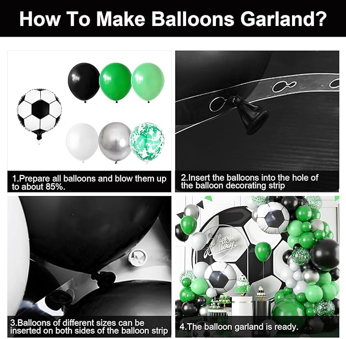 Soccer Party Balloon Garland Arch Kit Green Black White Metallic