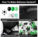 Soccer Party Balloon Garland Arch Kit Green Black White Metallic