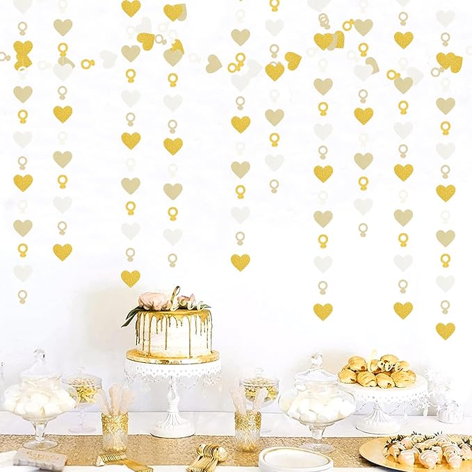 Engagement Bachelorette Party-Decorations White-Gold Garland - 52Ft