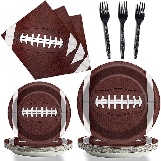 96 Pcs Football Party Supplies Bundle Paper Plates Napkins Football
