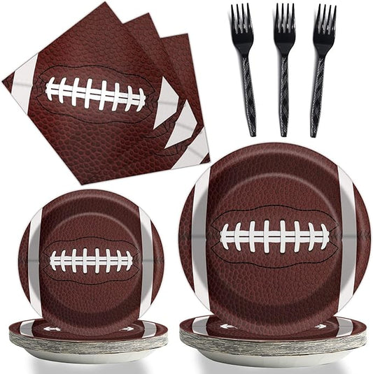 96 Pcs Football Party Supplies Bundle Paper Plates Napkins Football