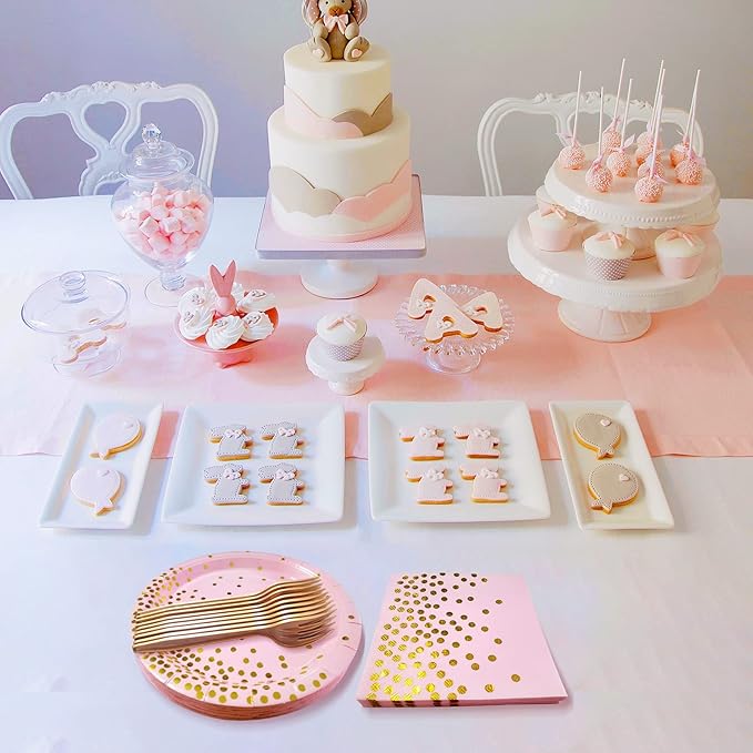 Pink and Gold Party Supplies,Serves 35 Guests Pink Paper Plates and