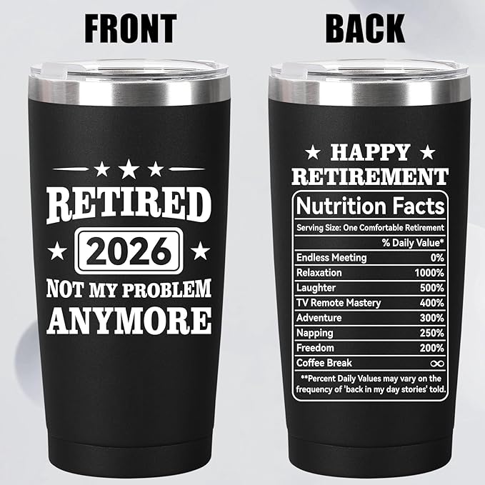 MASGALACC Retirement Gifts for Men & Women 2026 – 20oz Black Tumbler