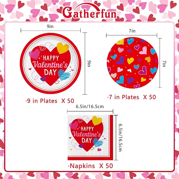 Valentine's Day Party Supplies Set for 50 Elegant Disposable Paper