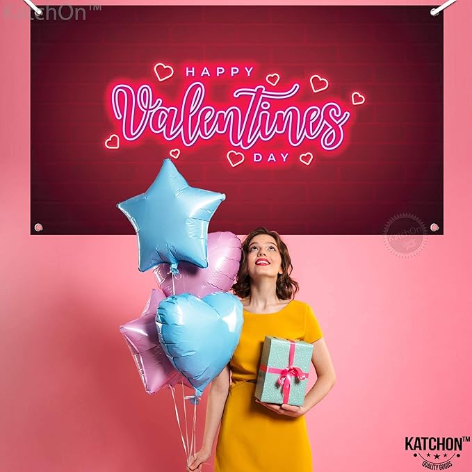 Happy Valentines Day Banner XtraLarge 72x44 Inch Neon Valentines Day