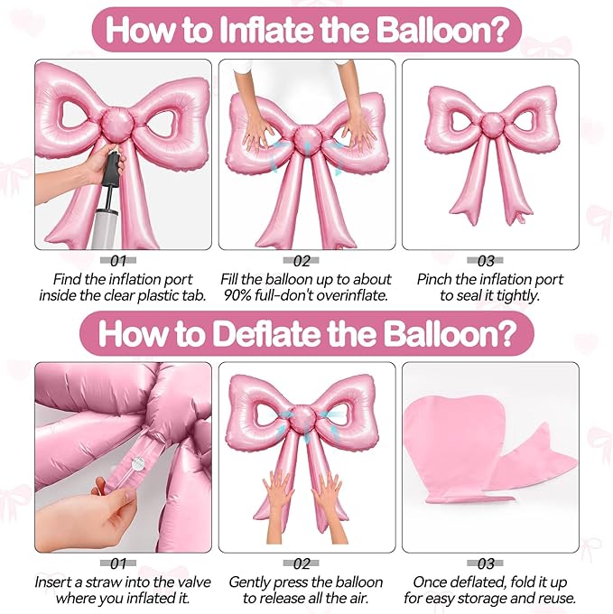6 Pcs Pearl Pink Bow Balloons, 30 Inch Bow Foil Balloon, Pink Cutout